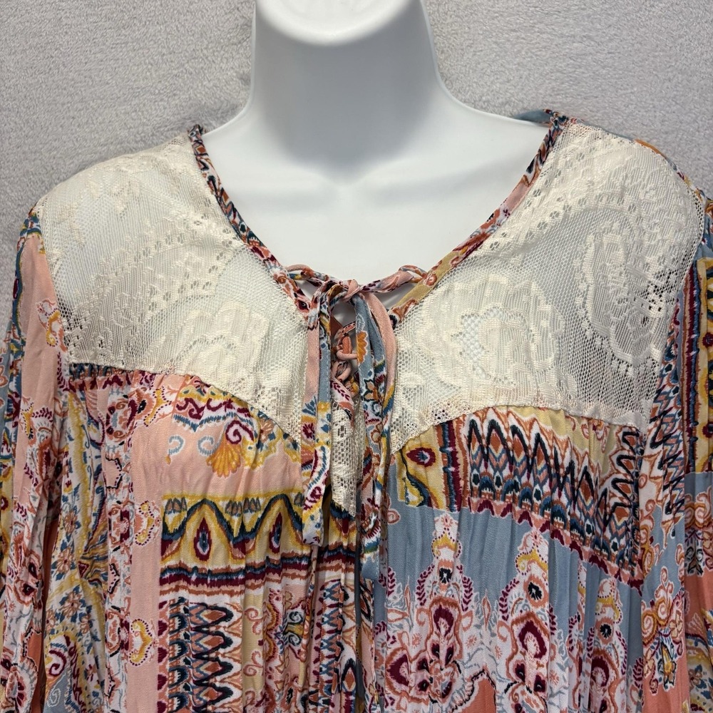 Melissa Paige Boho Tunic Blouse Top Womens Medium M Feminine Paisley Lace Hem - Picture 6 of 10
